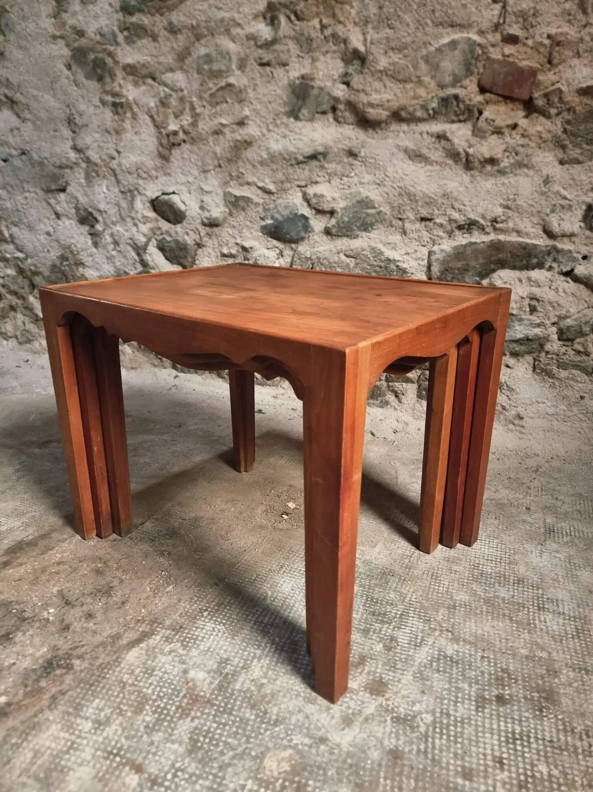 3 nesting tables made of cherry wood, France 1960