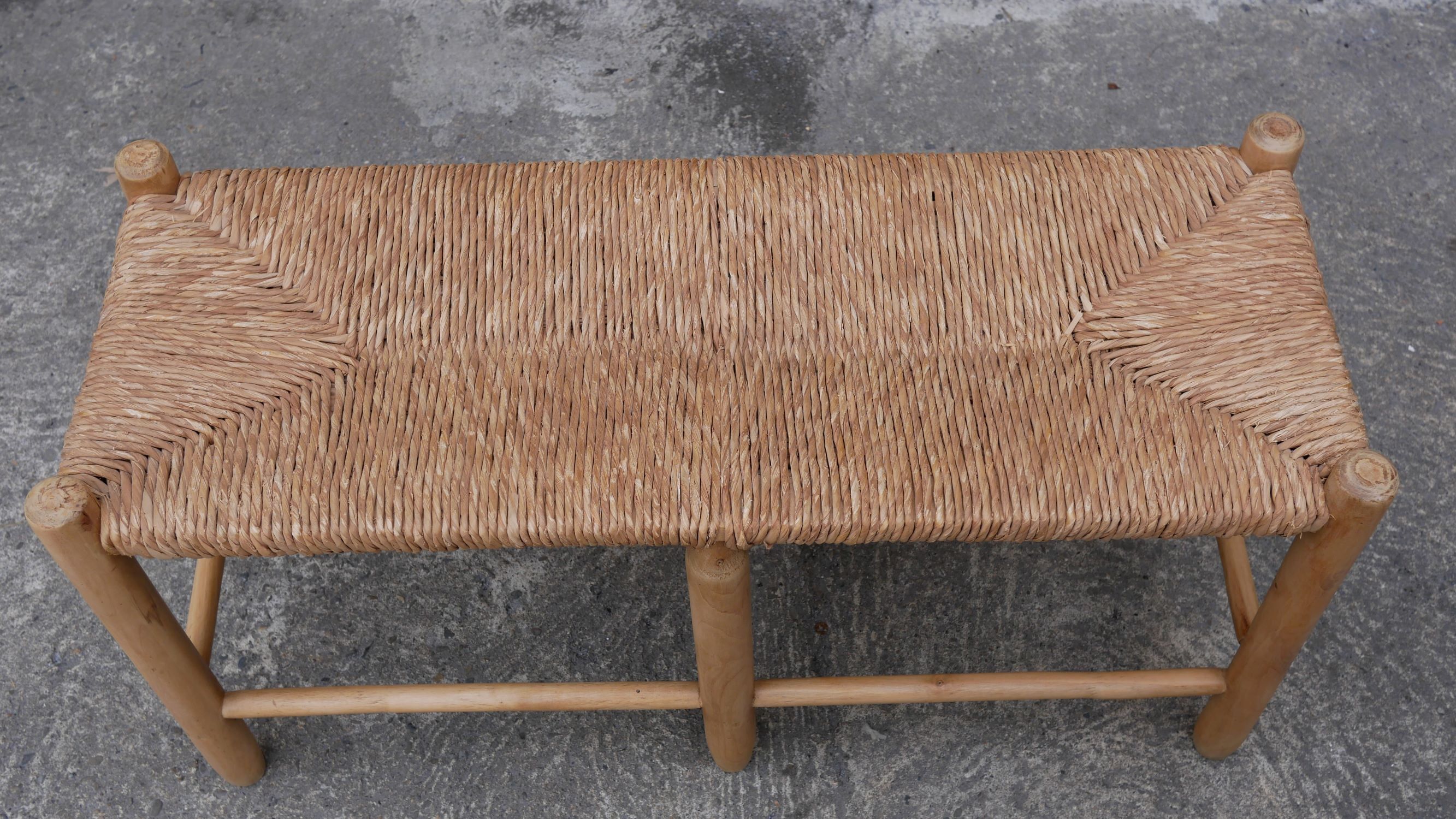 Wood and straw vintage bench