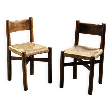Pair of Méribel chairs by Charlotte Perriand, vintage edition BCB, circa 1950.