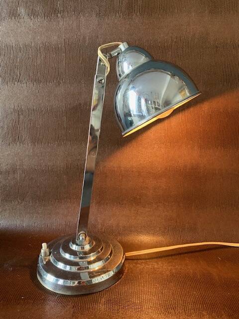 Old Art Deco desk lamp, in chrome metal-1950