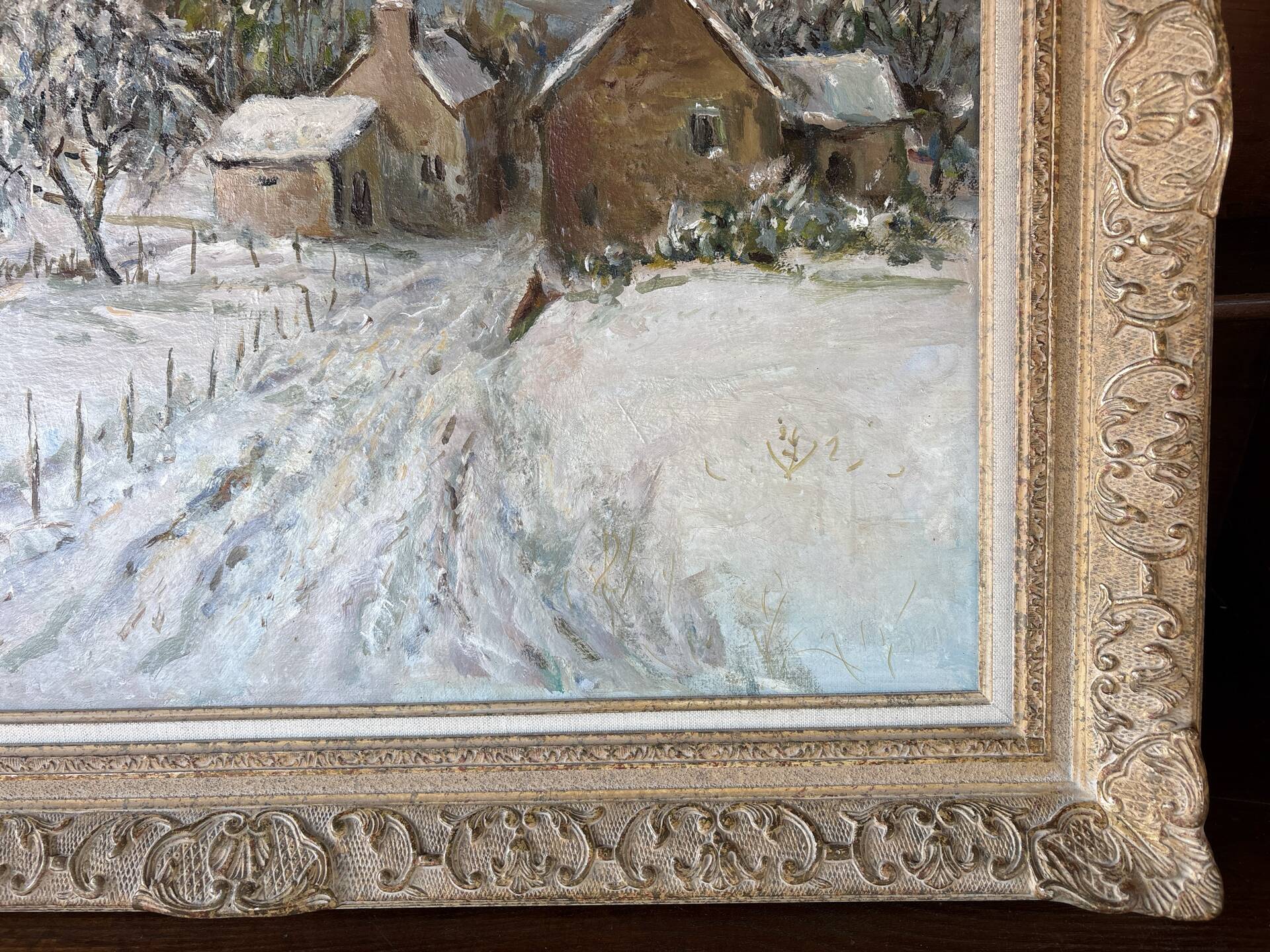 Large oil on canvas signed by Victor Zolnierowicz – Snowy landscape in