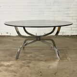 Vintage coffee table with smoked glass top and chrome frame