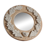 Miroir en grès roux et blanc, feuilles de chêne