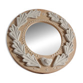 Red and white stoneware mirror, oak leaves