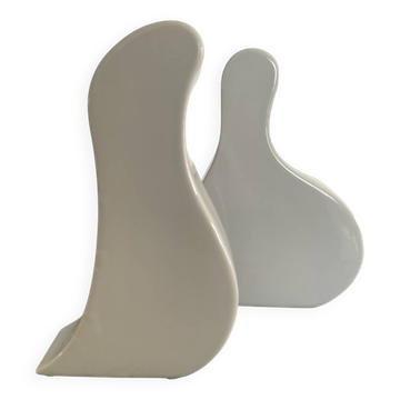 Pair of vintage glazed ceramic vases in an organic shape