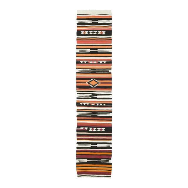 Vintage Turkish Oushak Handmade Wool Cotton White Kilim Runner Rug 60x295