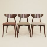 Set of 4 Modern Beech Wood Dining Chair, Herringbone yellow fabric