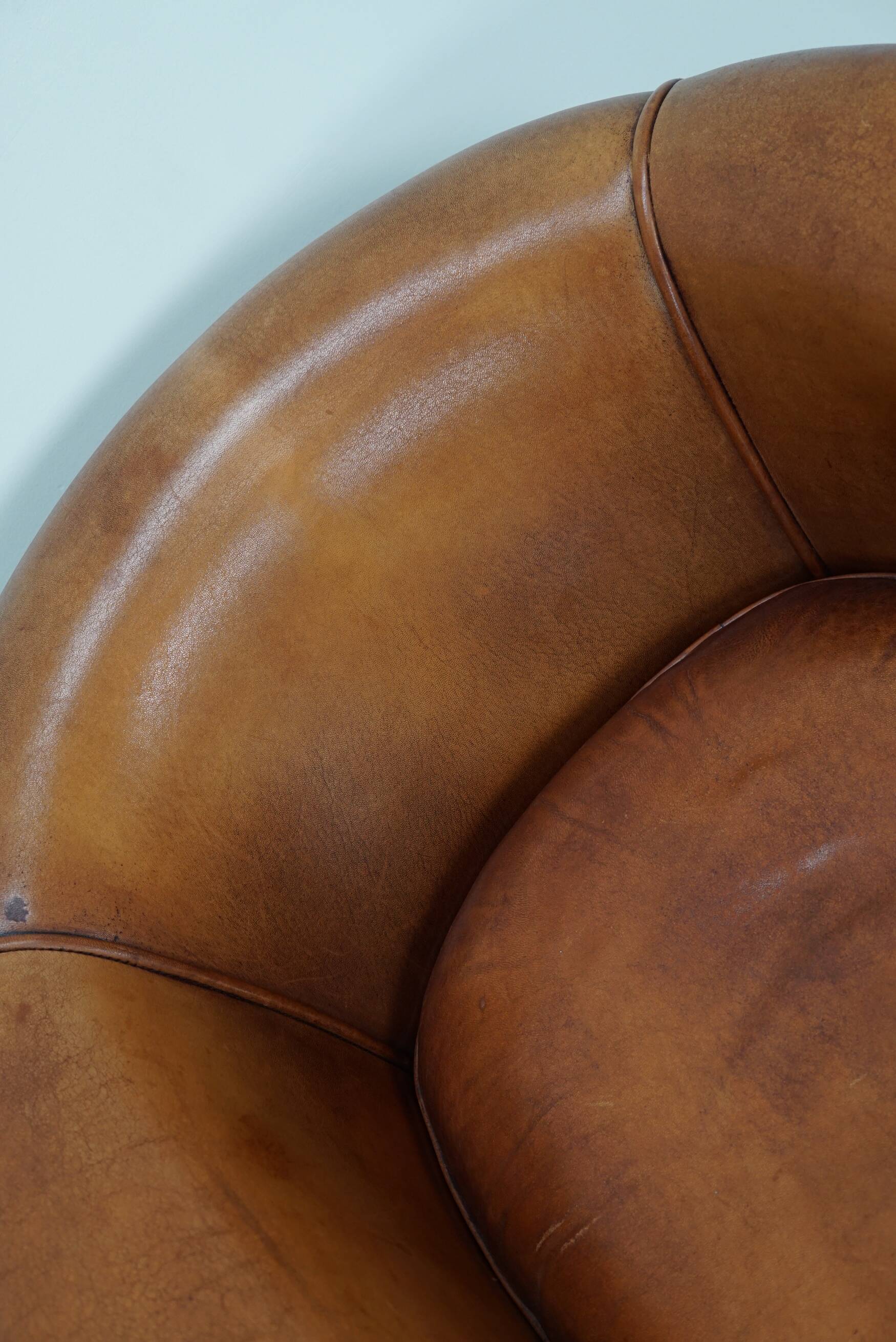 Fauteuil club vintage hollandais en cuir cognac