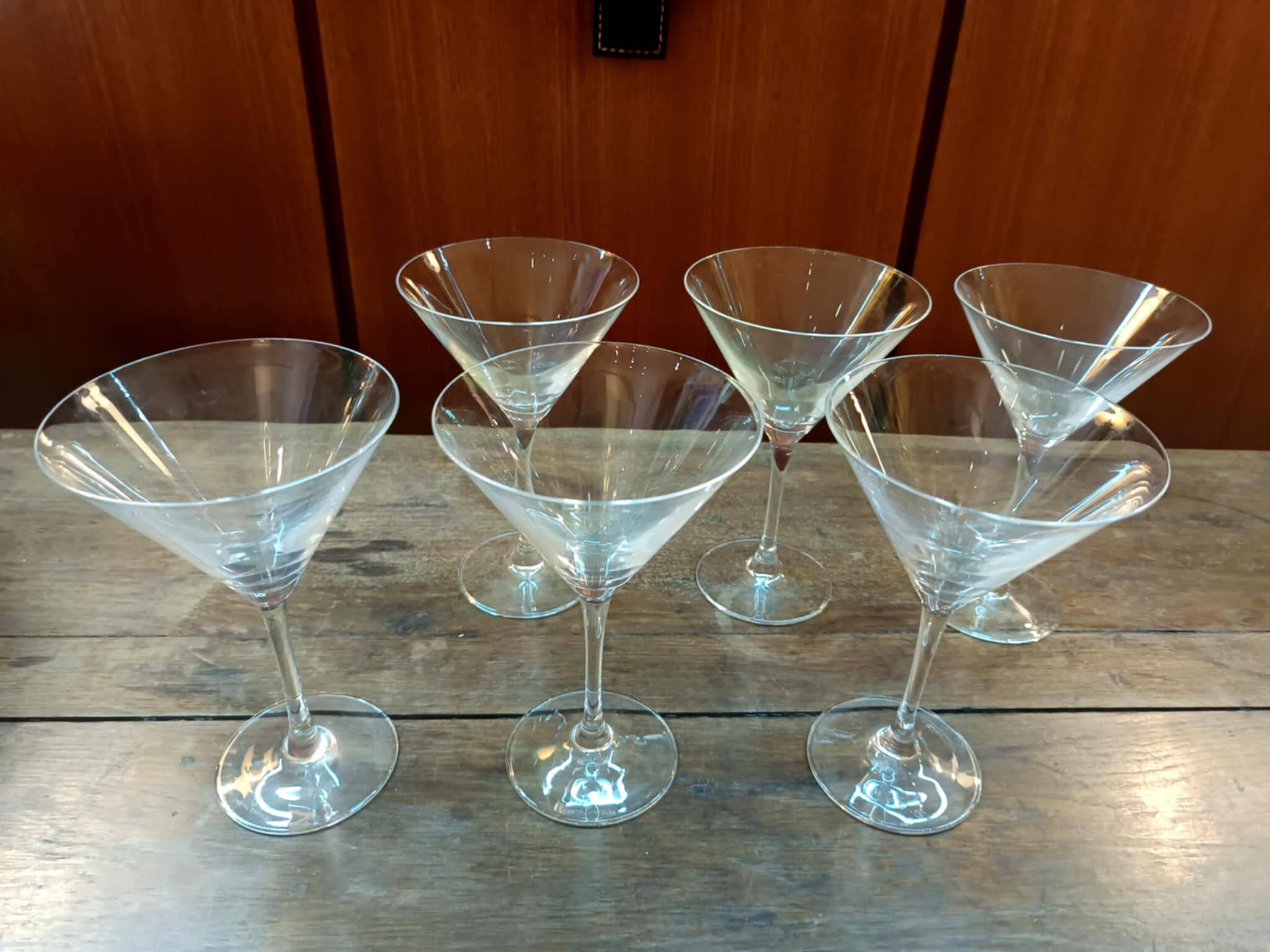 Six Cristal d'Arques martini cocktail glasses