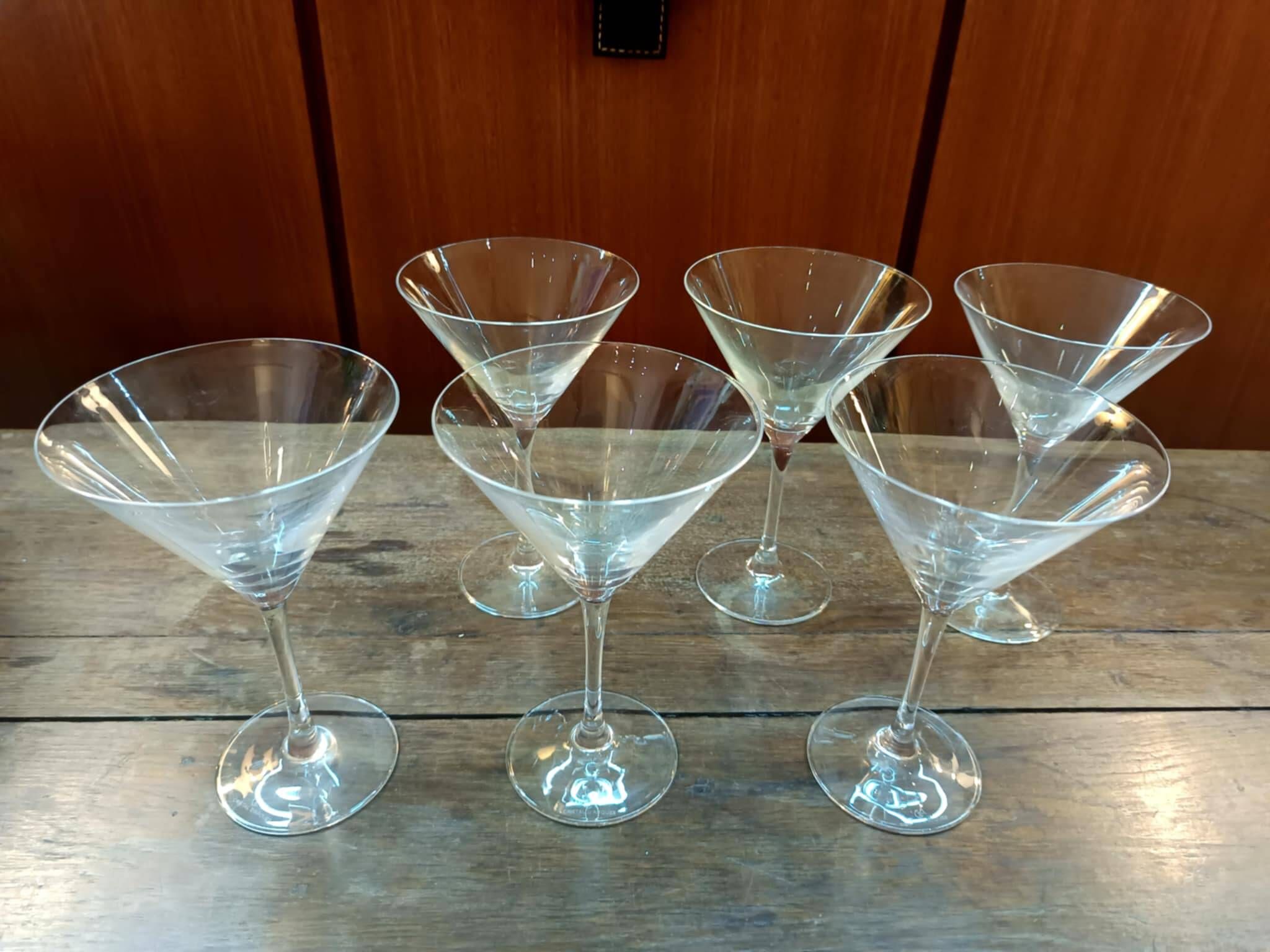 Six Cristal d'Arques martini cocktail glasses
