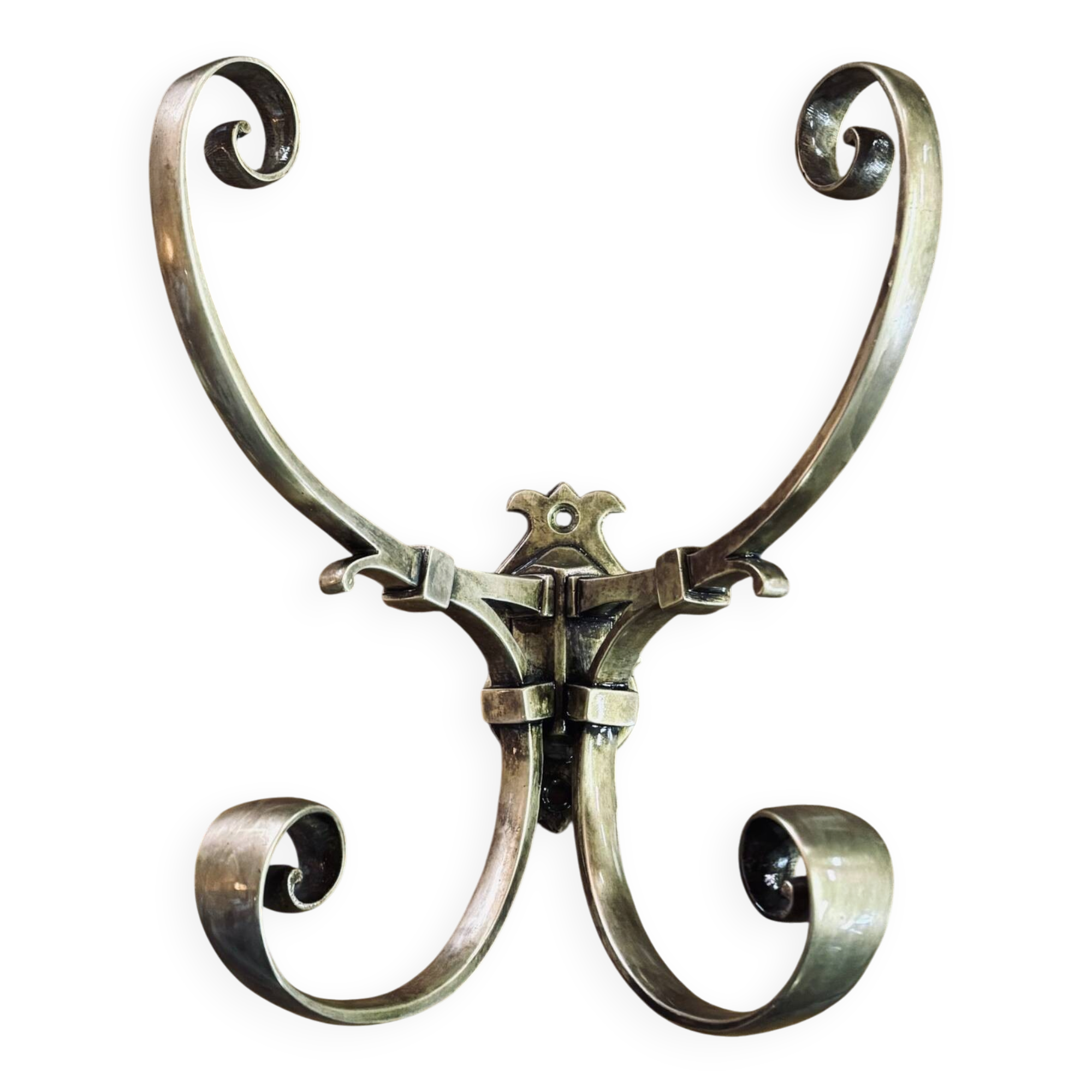 Double wall hook in genuine bronze, Bistrot - Art Nouveau style.