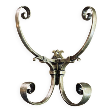 Double wall hook in genuine bronze, Bistrot - Art Nouveau style.