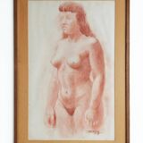 Tableau Femme nue, sanguine, signée et datéeNu Sanguine