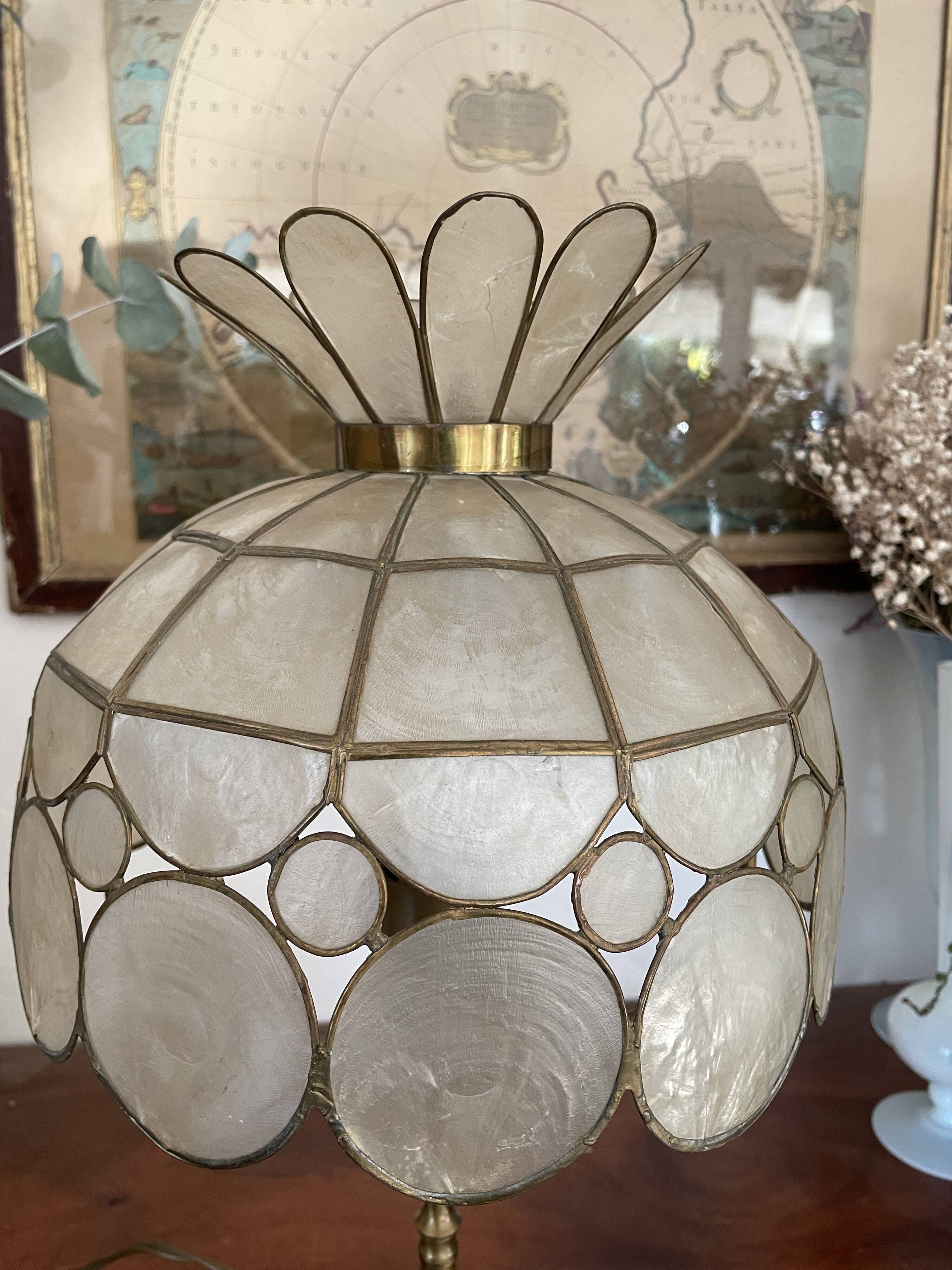Pair of brass and mother-of-pearl lamps