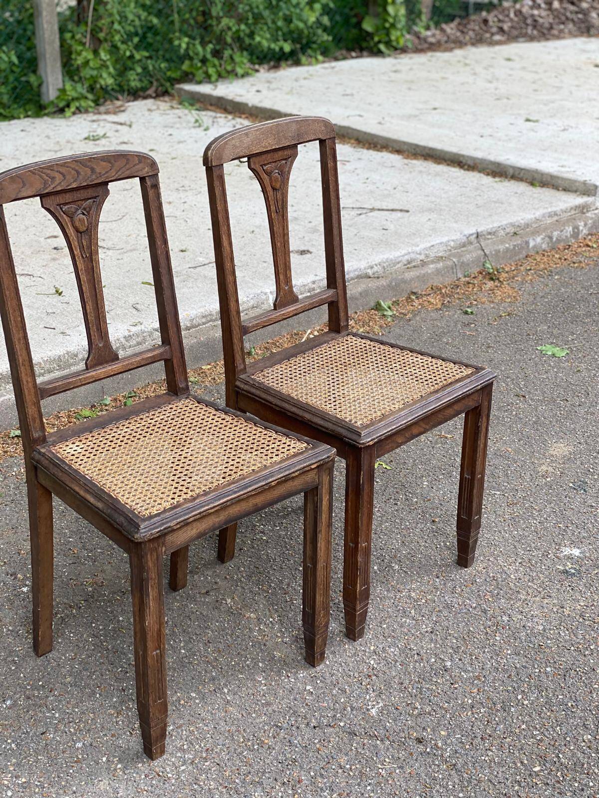 2 solid wood caned art deco dining room chairs