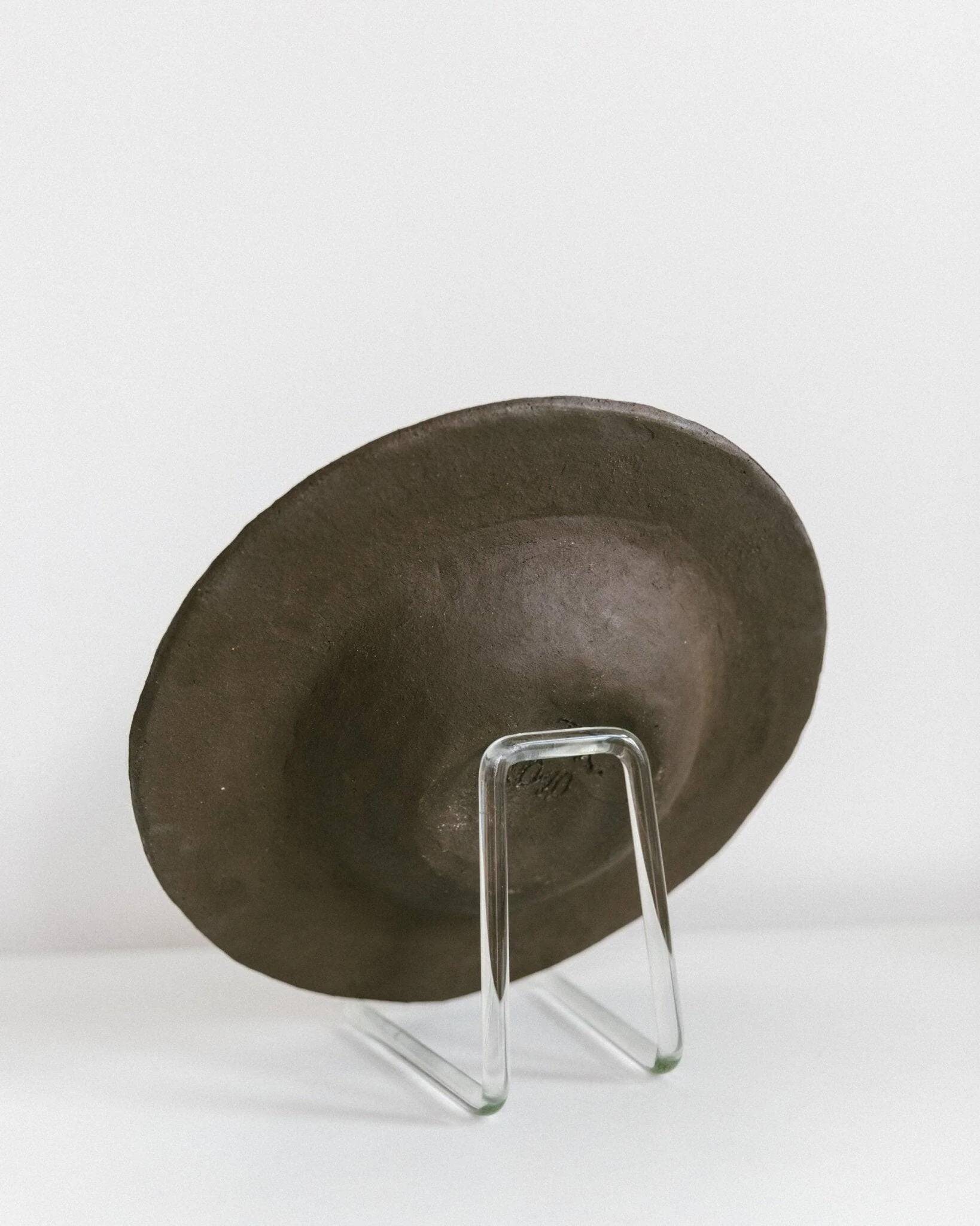 Brown Stoneware Bowl with Red Glaze Streaks, Partially Glazed-Vintage Italian Studio Ceramic, 1970s