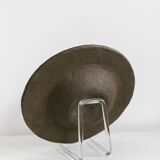 Brown Stoneware Bowl with Red Glaze Streaks, Partially Glazed-Vintage Italian Studio Ceramic, 1970s