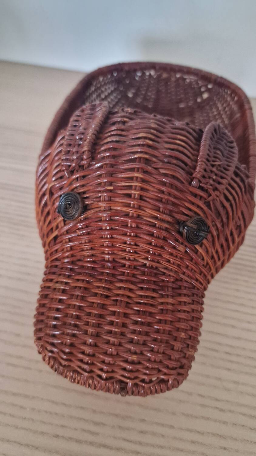 Hippopotamus zoomorphic wicker basket