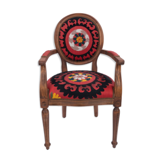 Vintage Wooden Suzani Armchair Diningroom Chair With Bergere Style