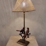 Vintage Bronze Metal Cardinal Birds On Branches Table Lamp