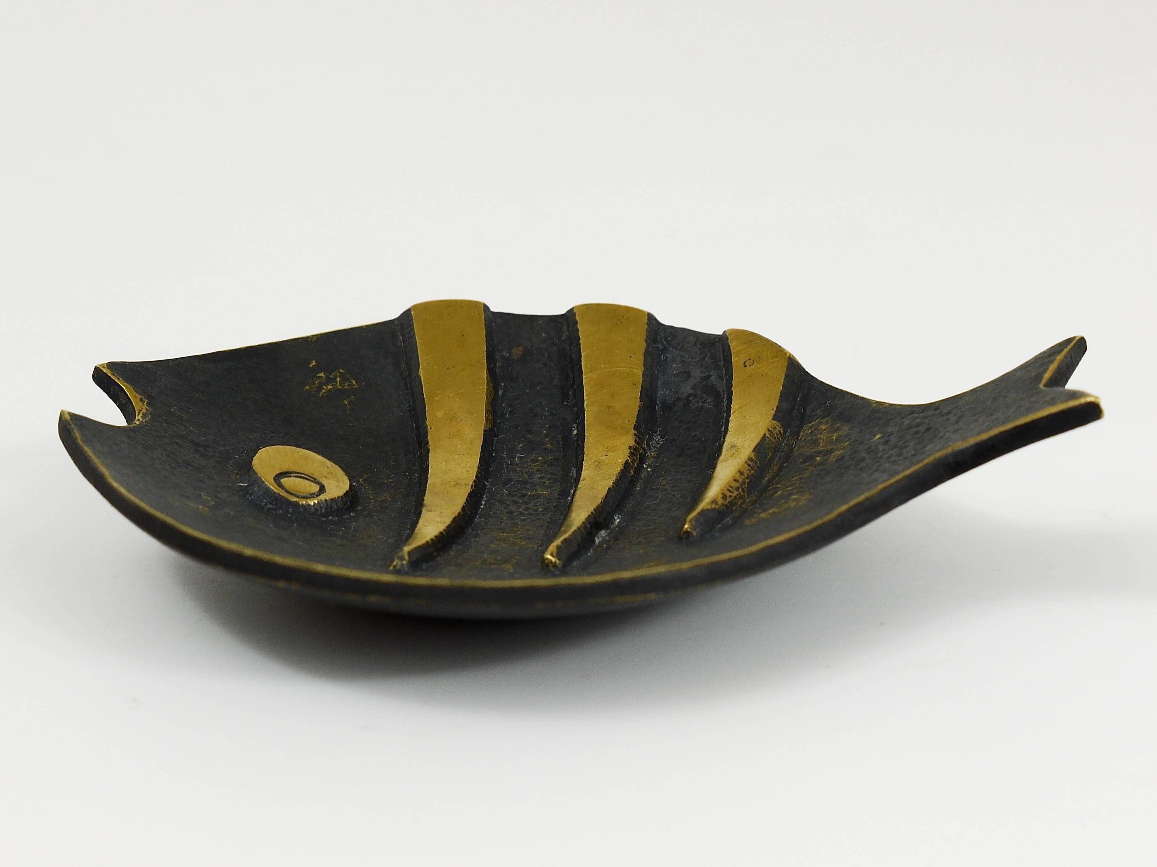 Brass fish ashtray by Walter Bosse, mid-century Herta Baller, Austria, 1950s.