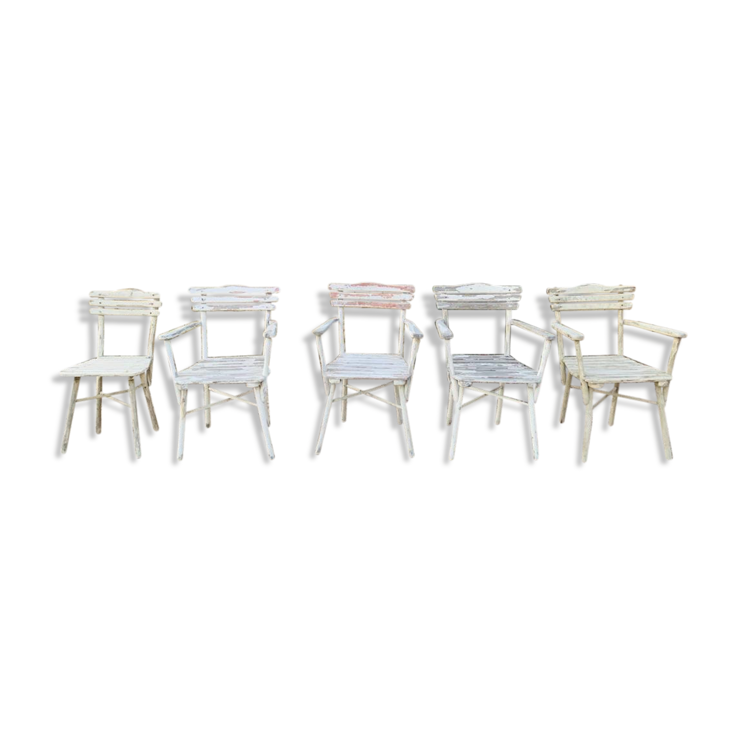Set of garden seats: 4 armchairs and 1 chair - wooden