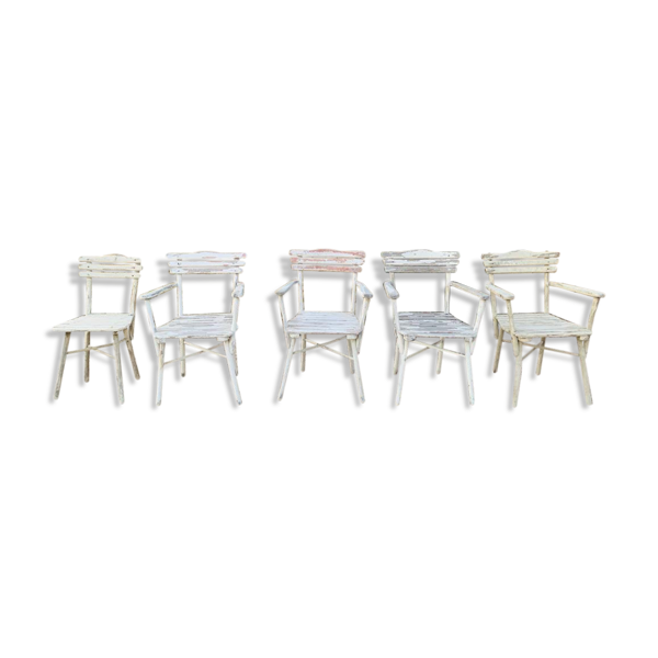 Ensemble d'assises  de jardin 4 fauteuils et 1 chaise - en bois
