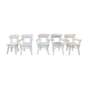 Set of garden seats: 4 armchairs and 1 chair - wooden