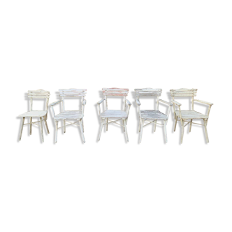 Set of garden seats: 4 armchairs and 1 chair - wooden