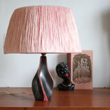 Table lamp in rafia and ceramic black pink 1950
