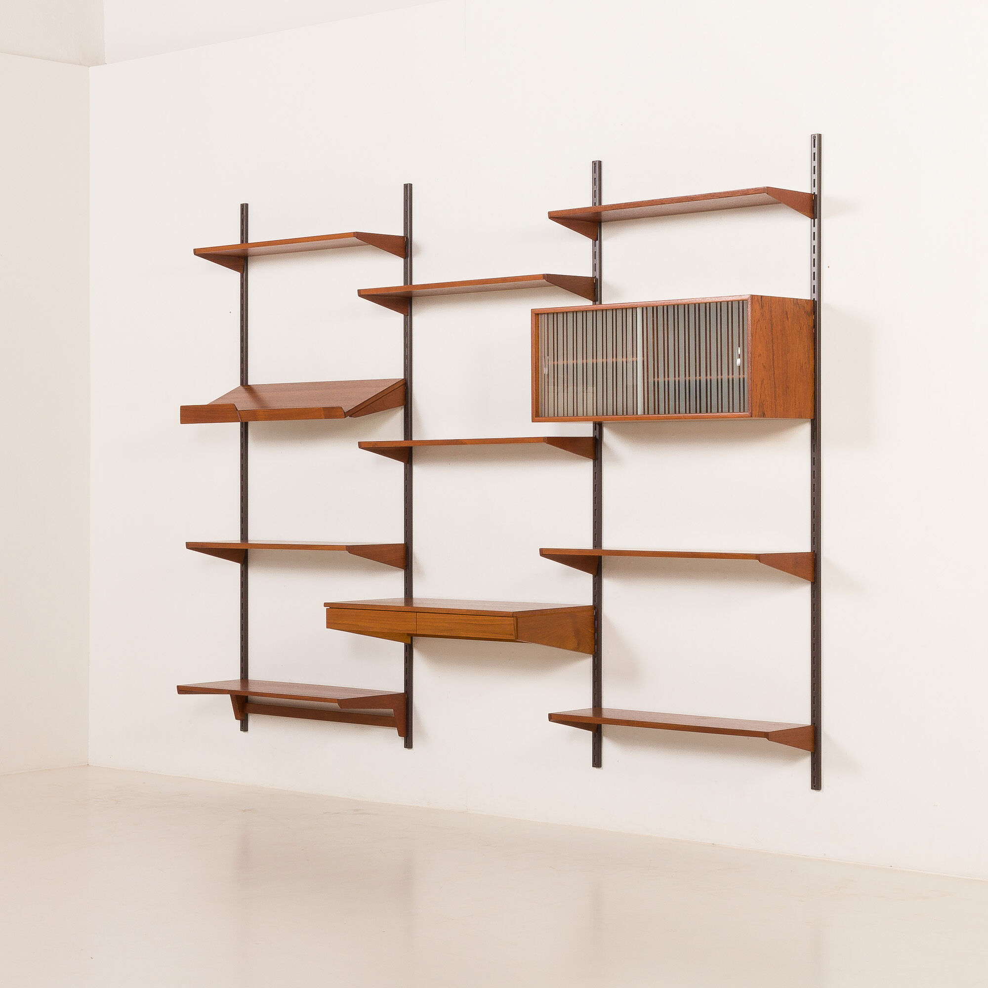 Kai Kristiansen 3 bay teak wall unit with desk, Denmark, 1960s