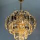 Kinkeldey 4-tier cut crystal chandelier, gilt brass, 1970s, Germany