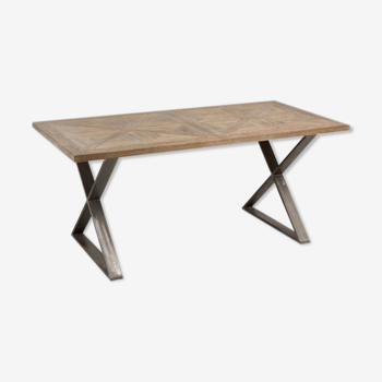 Teak and metal dining table
