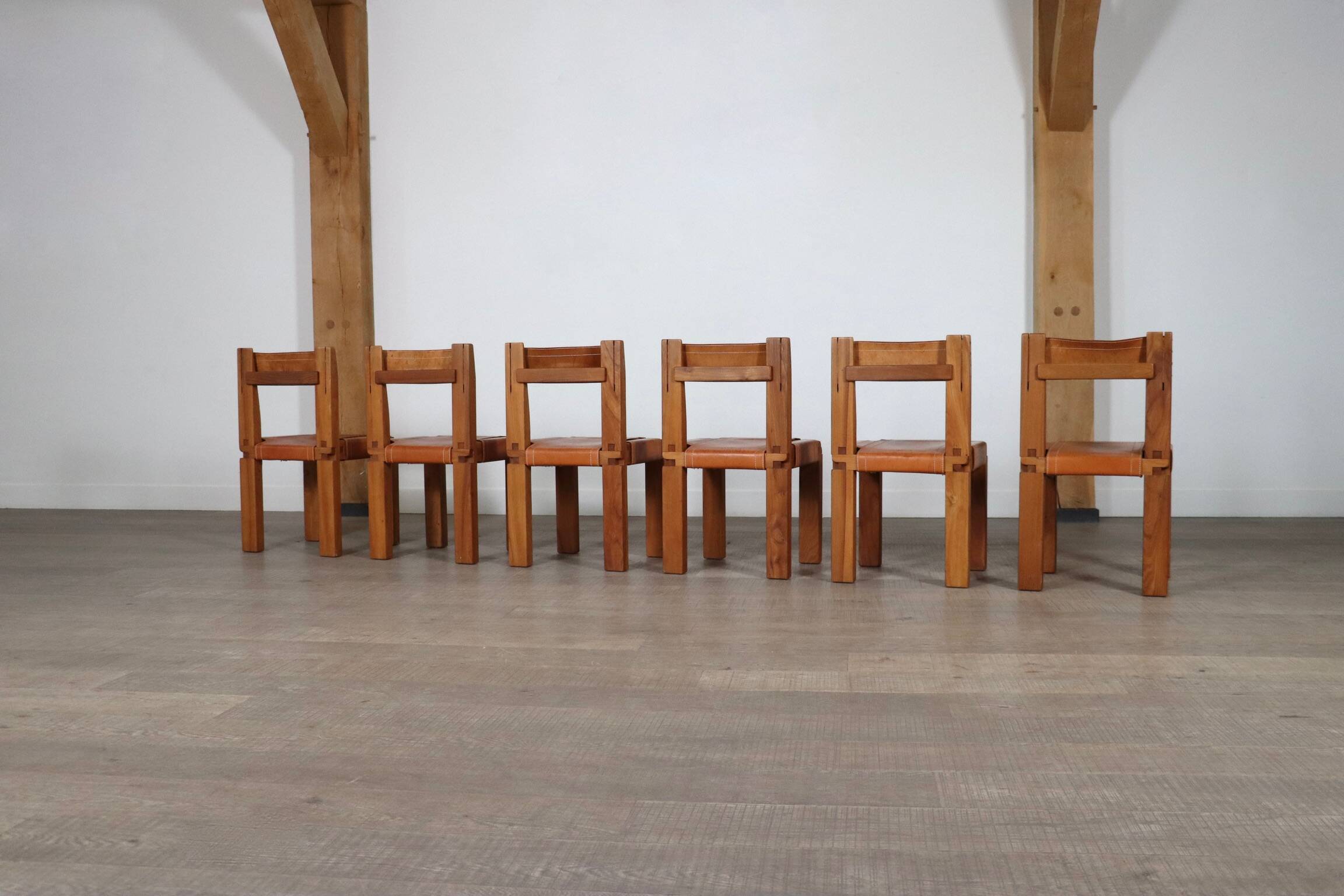Set of 6 Pierre Chapo S11 Dining Chairs, France, 1960s