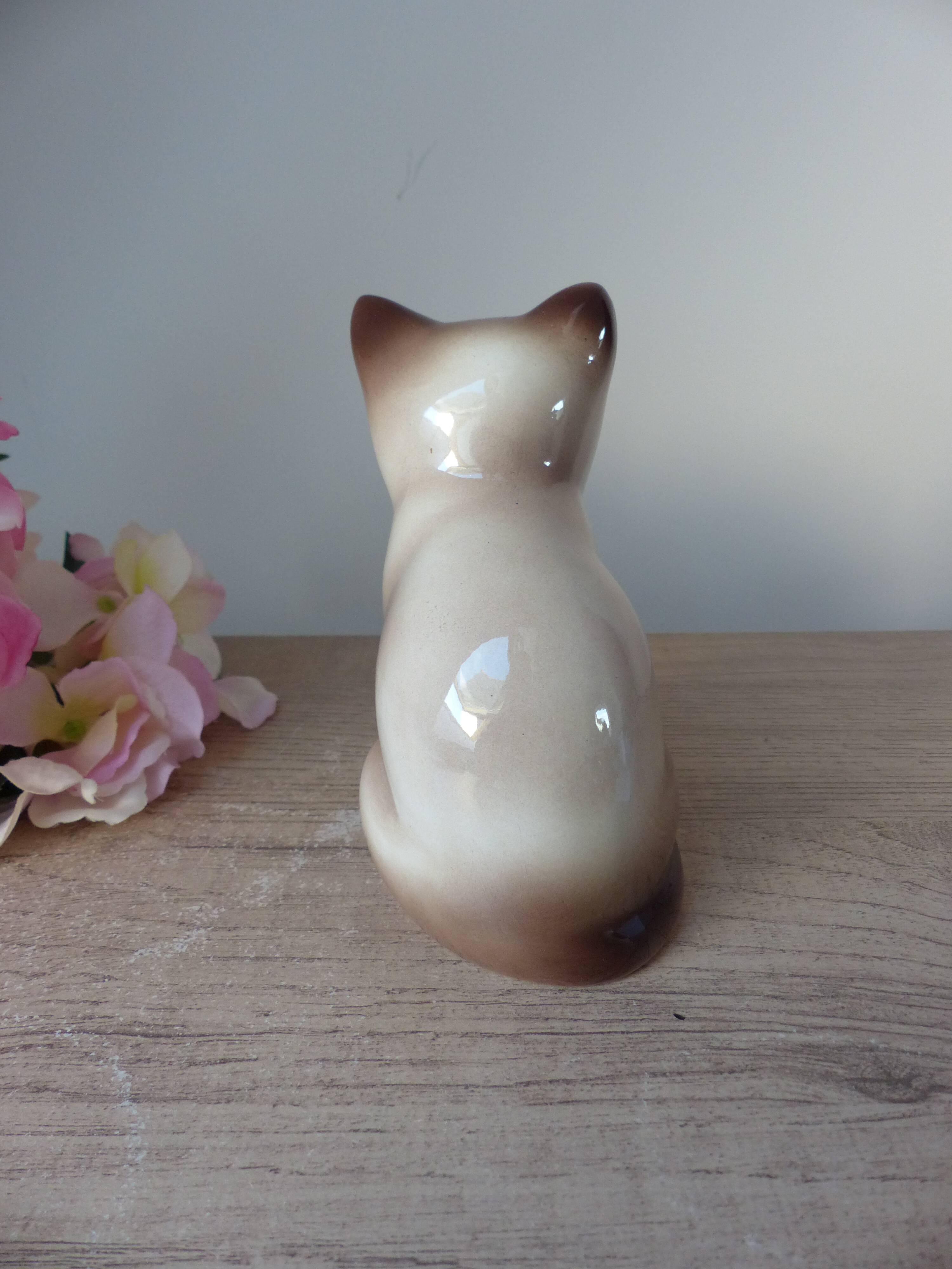 Vintage Siamese Brown Kitten Figurine with Blue Eyes Ceramic Elpa Alcobaca