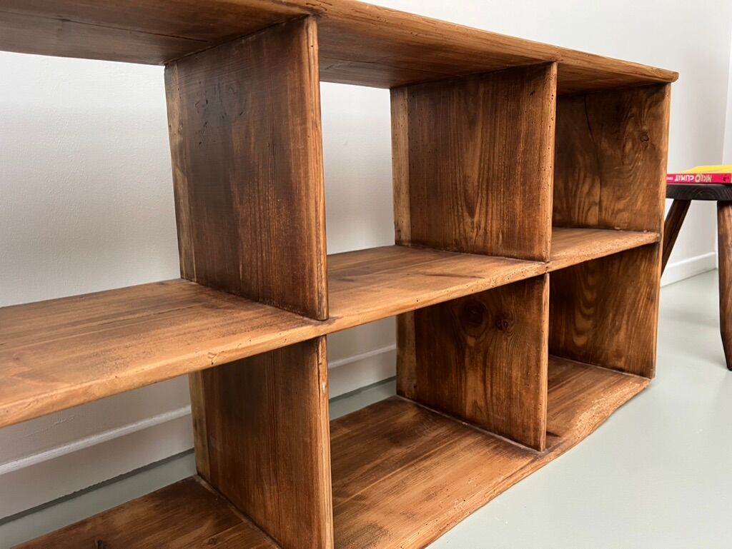Antique pine storage cabinet with lockers