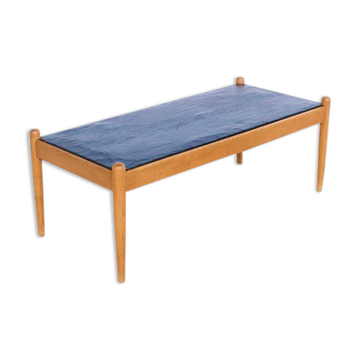 Table basse scandinave chêne et ardoise années 60'