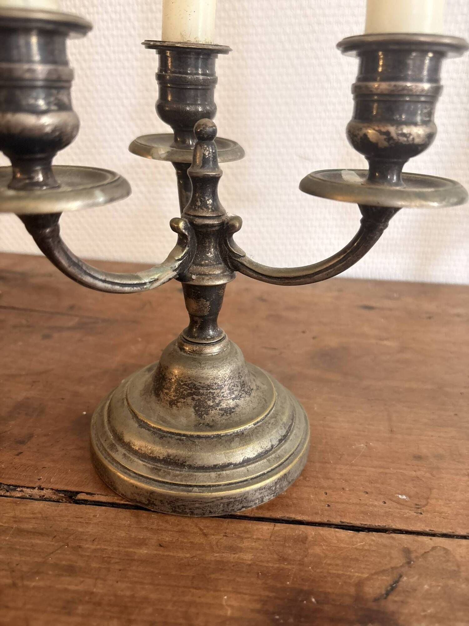 Pair of 3-Light Candelabra Silver Metal Louis XIV Regency Style