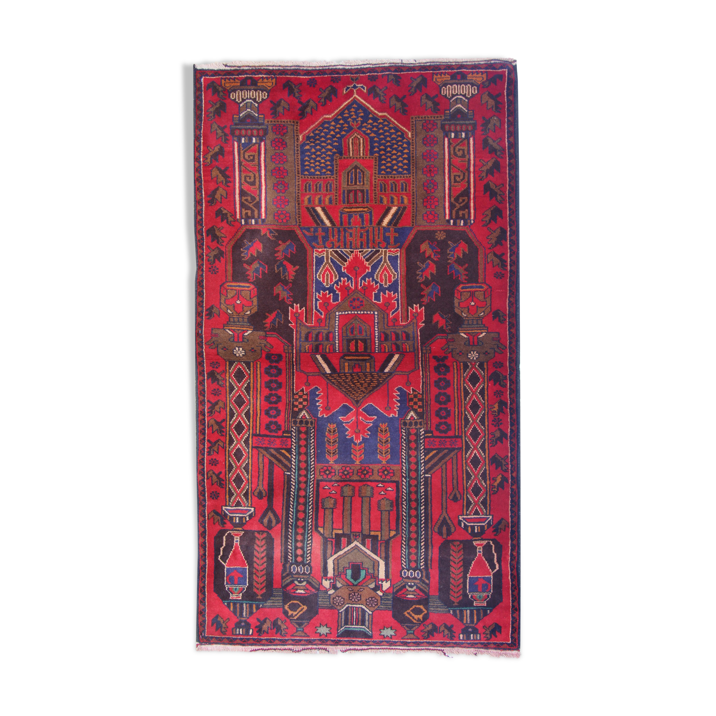 Tapis persan tissé à la main traditionnel tribal red wool living area rug - 113x200cm