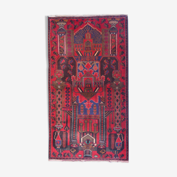 Tapis persan tissé à la main traditionnel tribal red wool living area rug - 113x200cm