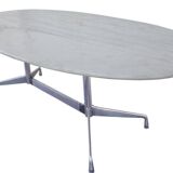 Eames "Segmented" oval table in white marble with stainless steel base, H. Miller 70s