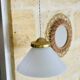 Vintage globe pendant light in smooth white opaline and gold metal