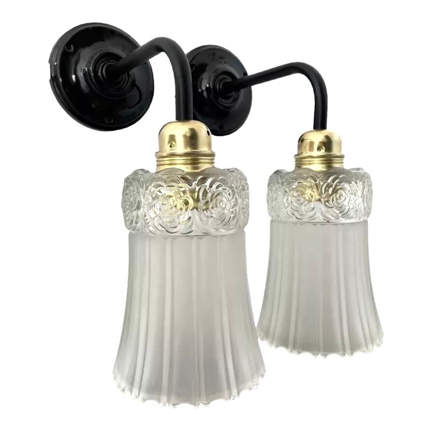 Paire d’appliques vintage en verre ciselé Art Déco