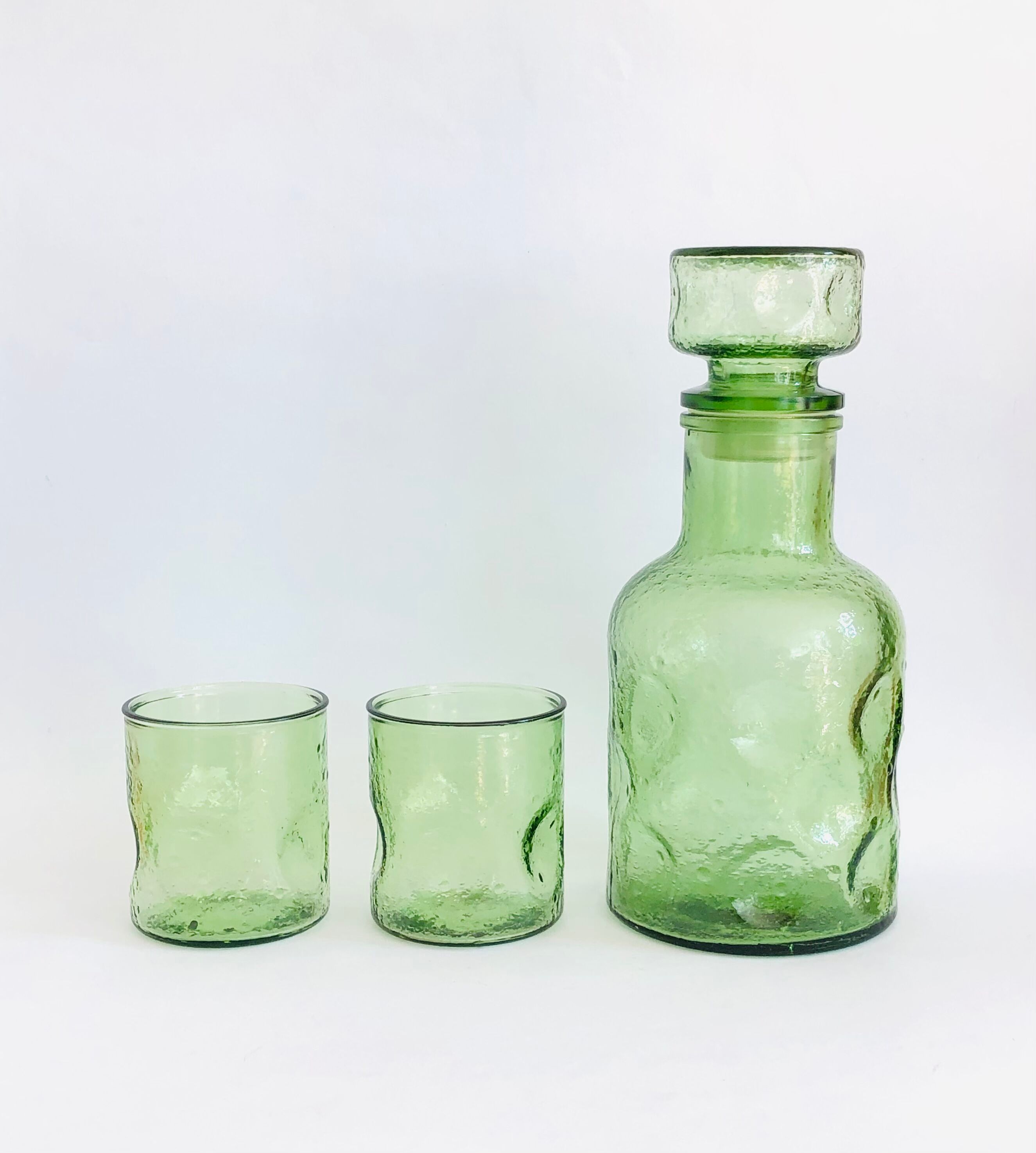 Vintage glass decanter and 3 glasses
