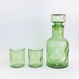 Vintage glass decanter and 3 glasses