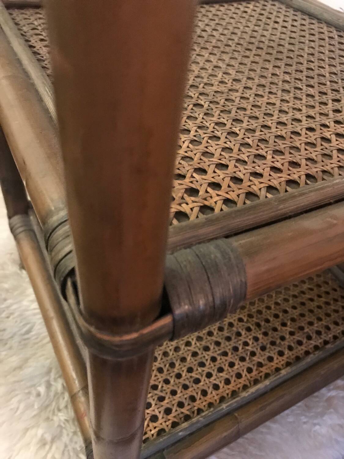 Side table in cane wood and bamboo