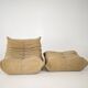 Togo set of launge chair and pouf in caramel loop