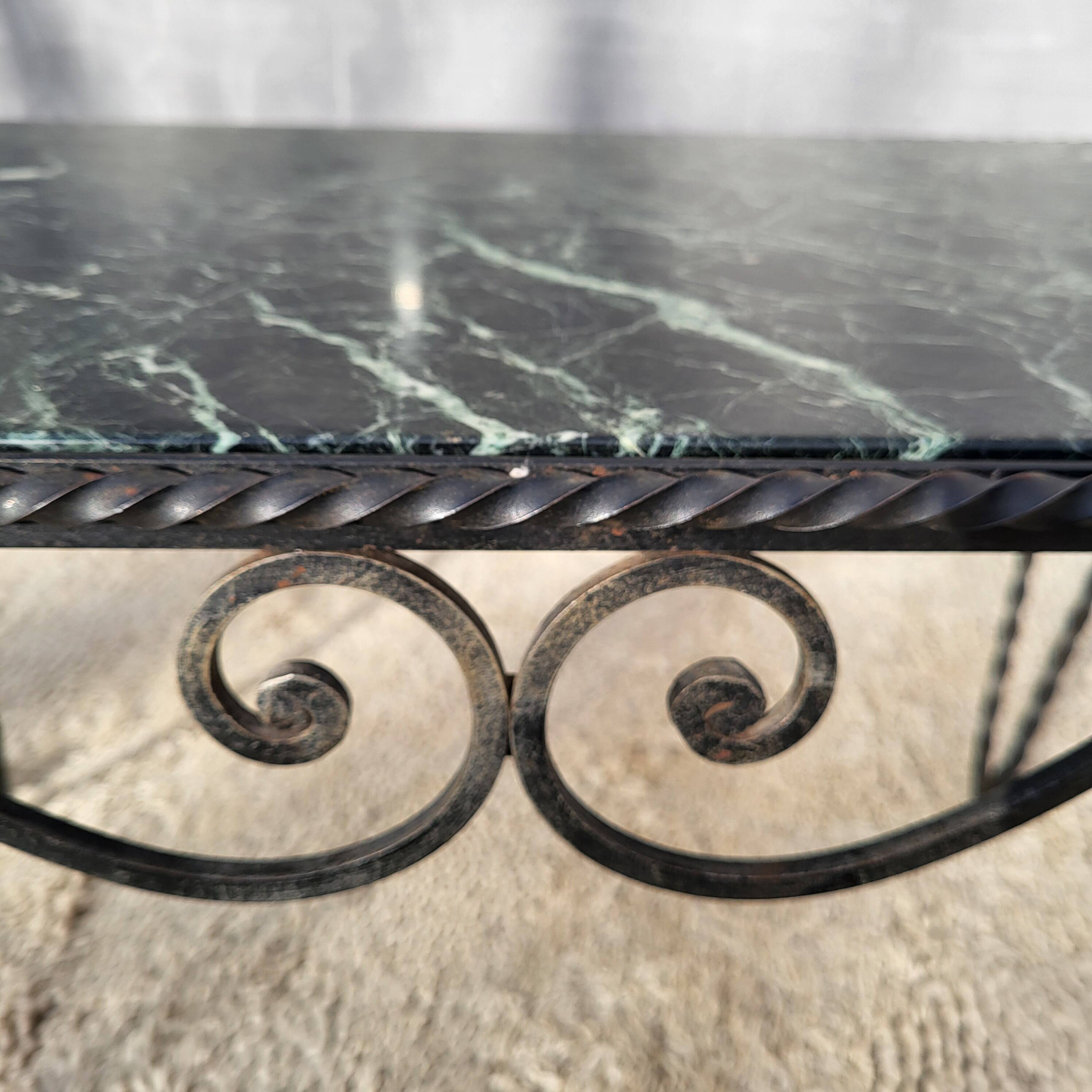 Arletty coffee table in wrought iron and sea green marble.
