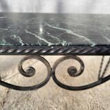 Arletty coffee table in wrought iron and sea green marble.