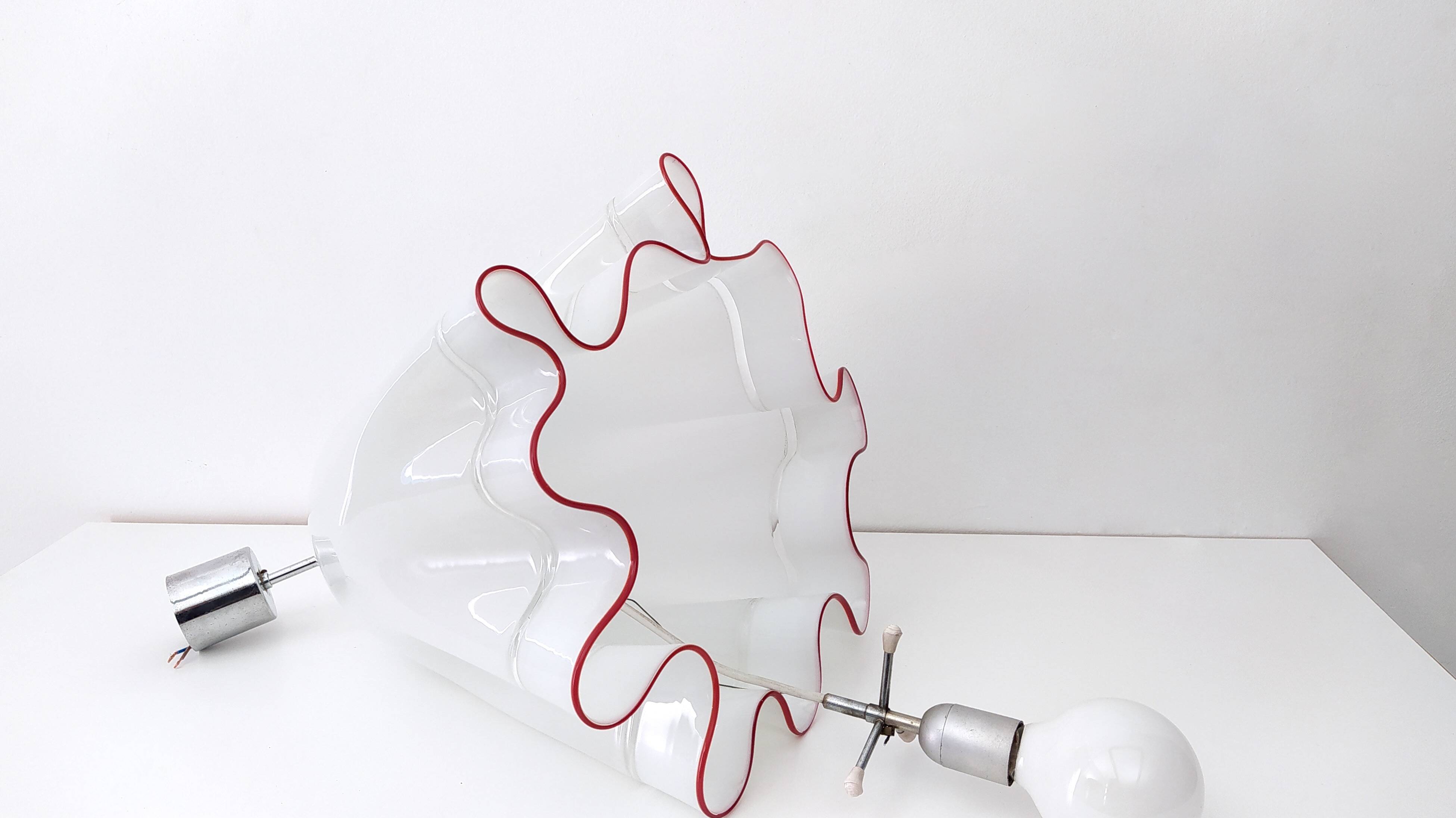 White Blown Glass Pendant Mod. Zenda by Luciano Vistosi, Italy